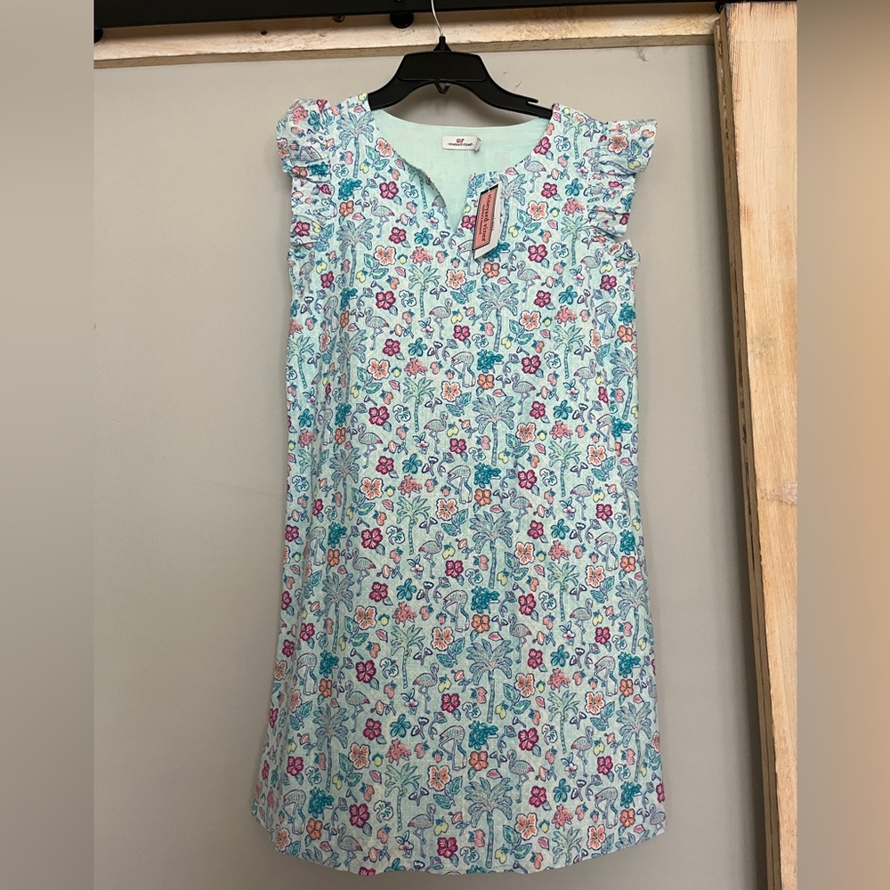 Girls Vineyard Vines Flamingo Flock shift dress crystal blue